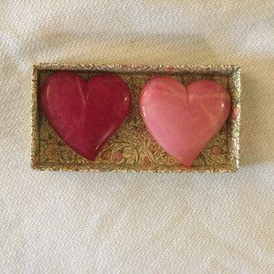 NEW 2 Heart Paperweight Set Alabaster